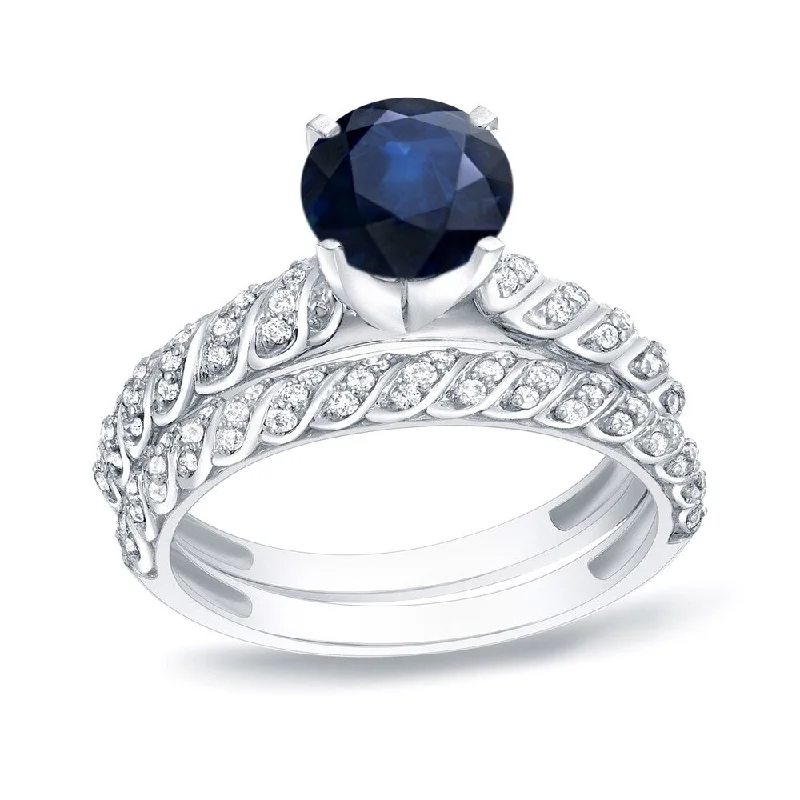 Auriya Twisted Rope Style 3/4ct Blue Sapphire and 1/2ct TDW Diamond Engagement Ring 14k Gold