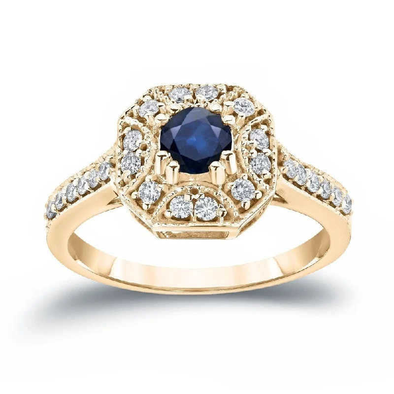 Auriya Vintage 1/2ct Blue Sapphire and 1/4ct TDW Diamond Halo Engagement Ring 14k Gold