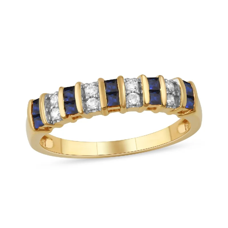 Blue Sapphire Gemstone 1/10ct Diamond Band in 10k Gold by De Couer