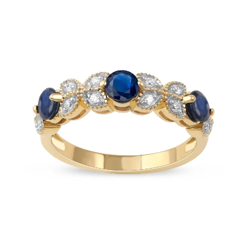 Blue Sapphire Gemstone 1/10ct Diamond Vinatge Ring in 10k Gold by De Couer