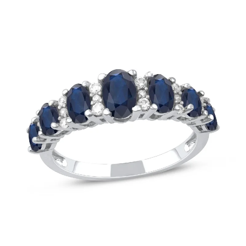 Blue Sapphire Gemstone 1/6ct Diamond Band in 10k White Gold by De Couer