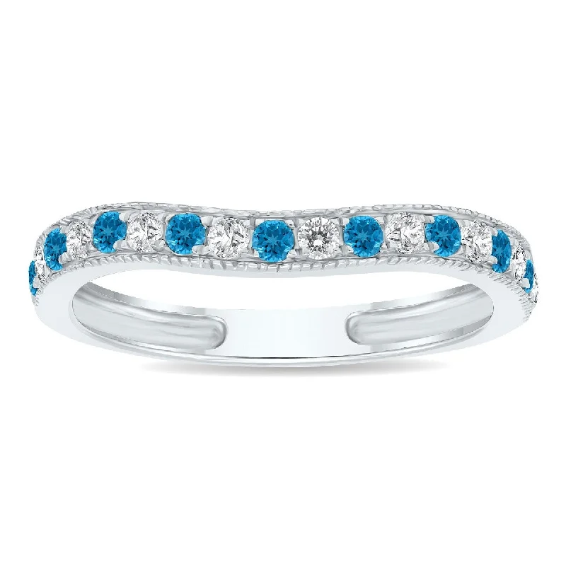 Blue Topaz and Diamond Channel Set Wedding Band in 10K White Gold