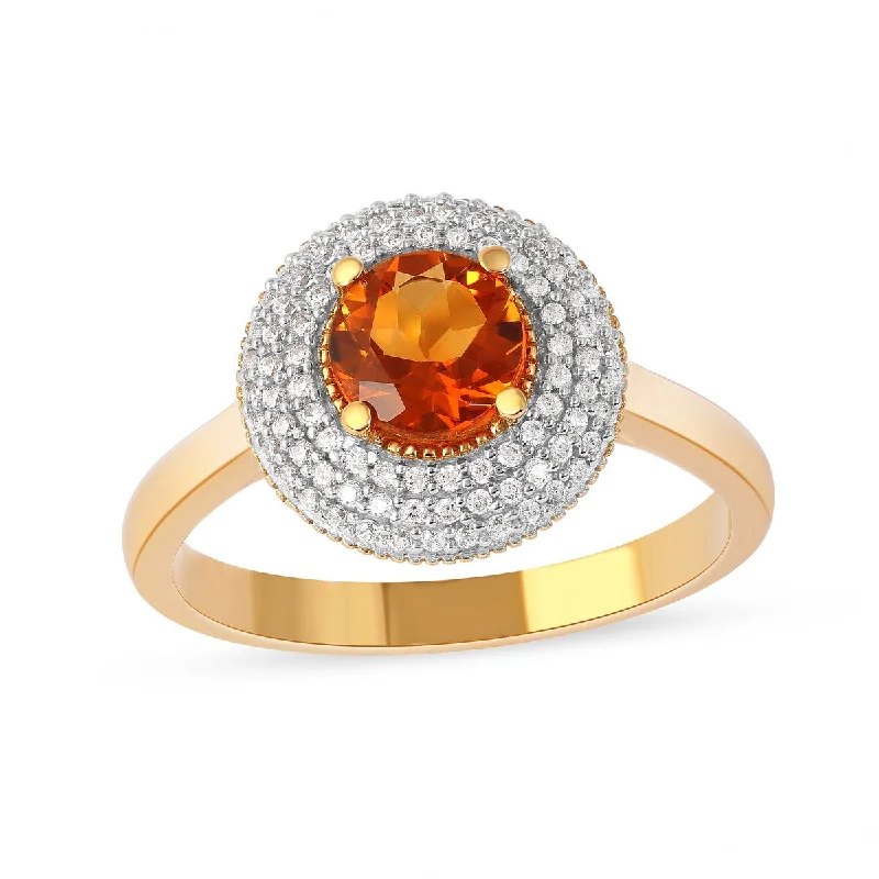 Citrine Gemstone 1/5ct TDW Diamond Halo Ring in 10k Yellow Gold by De Couer