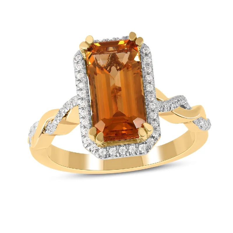 Citrine Gemstone 1/5ct TDW Diamond Halo Ring in 10k Yellow Gold by De Couer