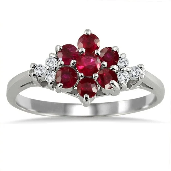 Diamond and Ruby Flower Ring