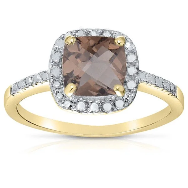 Dolce Giavonna 14k Gold Overlay Cushion-cut Smokey Quartz Cocktail Ring