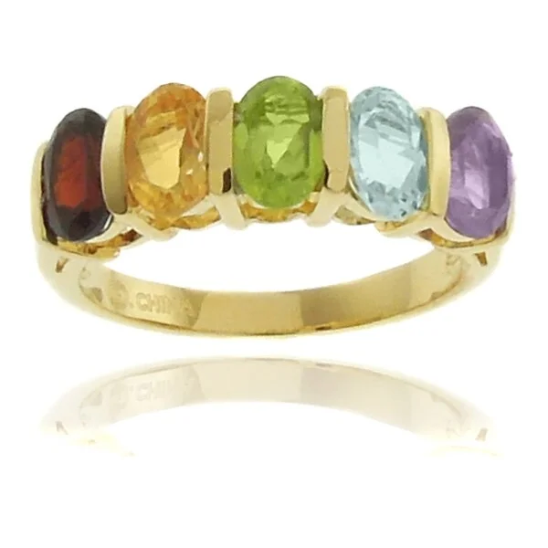 Dolce Giavonna 18k Gold Overlay Multi-gemstone 5-stone Ring with Red Bow Gift Box