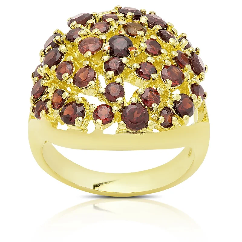 Dolce Giavonna Gold Over Silver Garnet Cluster Ring