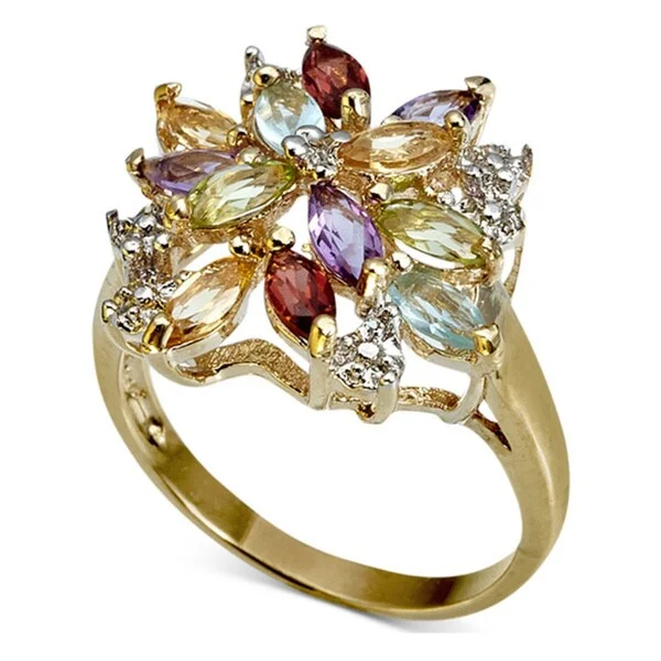 Dolce Giavonna Gold over Silver Multi-gemstone and Diamond Accent Ring with Gift Box