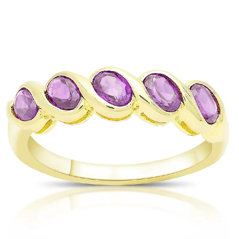 Dolce Giavonna Gold Over Silver or Sterling Silver Oval Gemstone Five Stone Ring