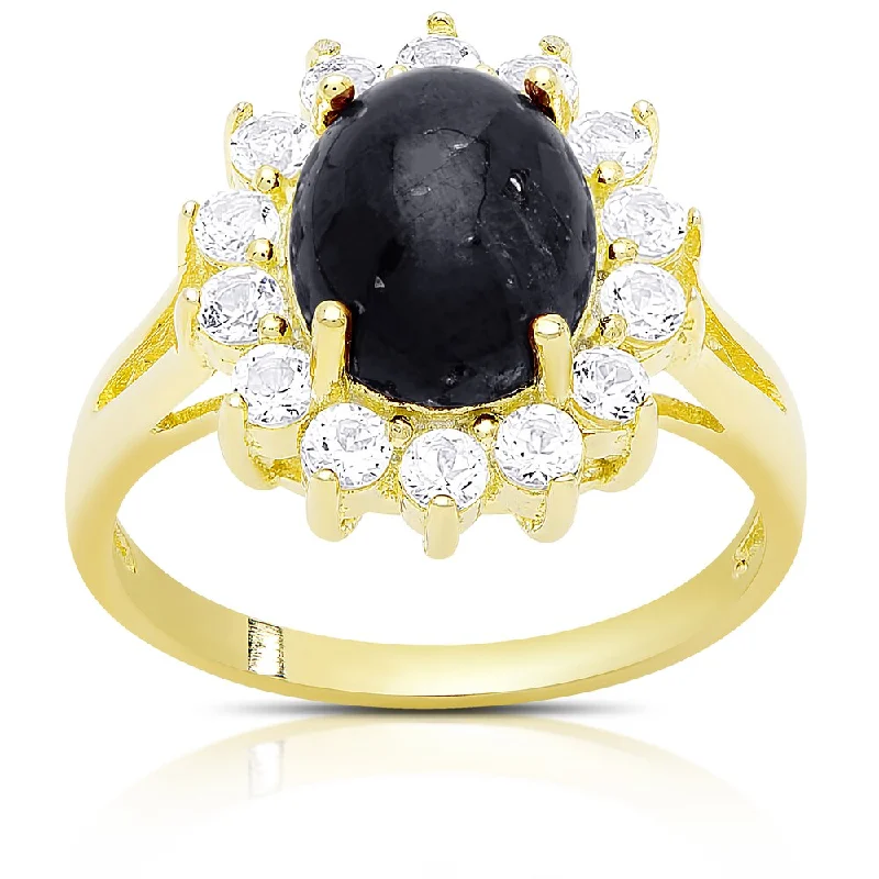 Dolce Giavonna Gold Over Silver Sapphire Cocktail Ring