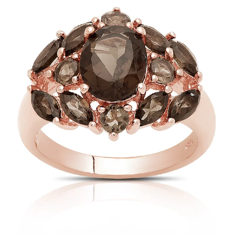 Dolce Giavonna Gold Over Silver Smokey Quartz Cocktail Ring