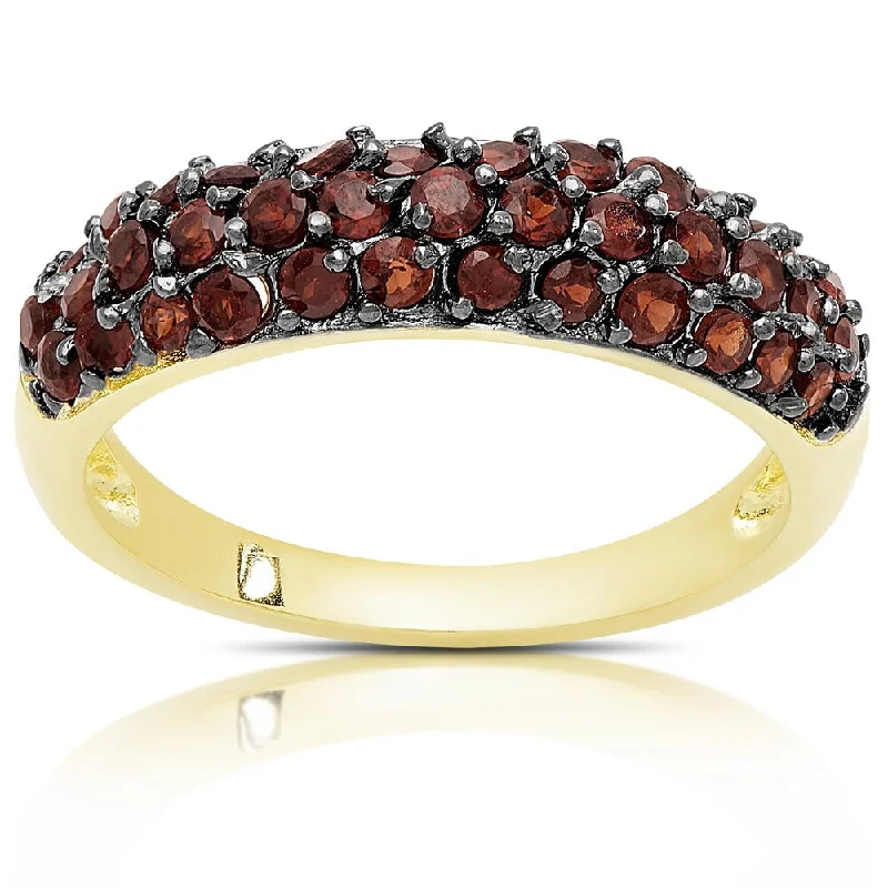 Dolce Giavonna Gold Over Silver Three Row Garnet Ring