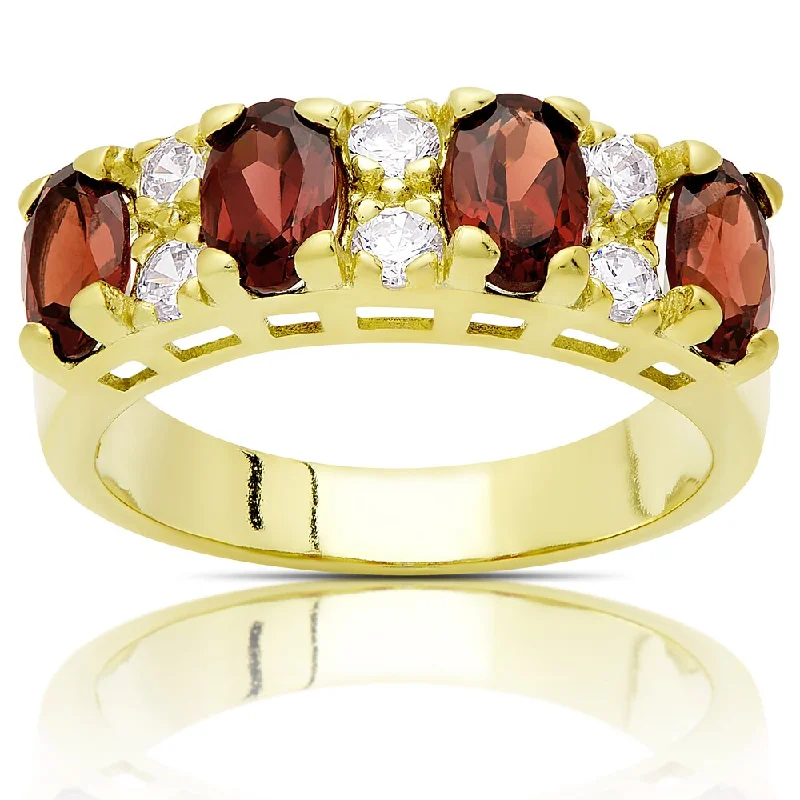 Dolce Giavonna Gold Over Steling Silver Garnet and Cubic Zirconia Ring