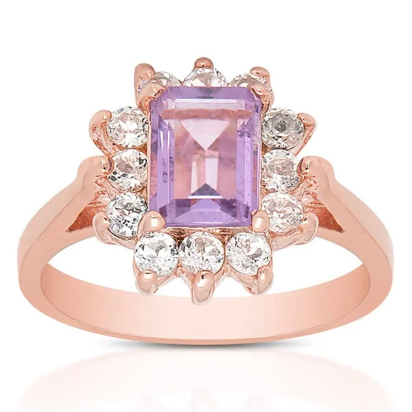 Dolce Giavonna Gold Over Sterling Silver Amethyst and White Topaz Gemstone Ring