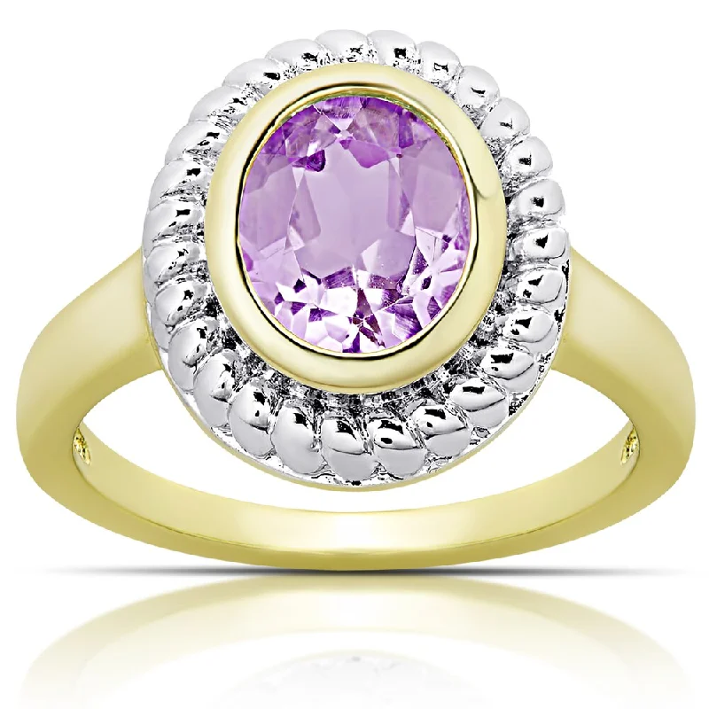 Dolce Giavonna Gold over Sterling Silver Amethyst Oval Ring (Size 7)