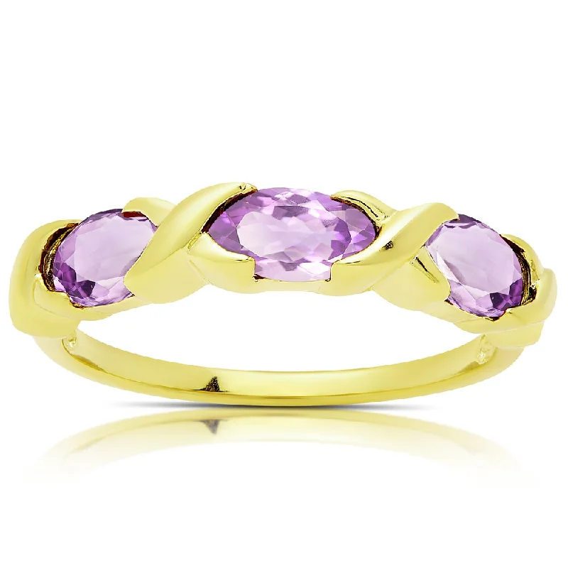 Dolce Giavonna Gold Over Sterling Silver Amethyst Three Stone Ring