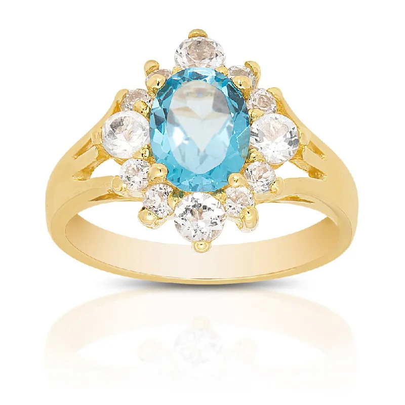 Dolce Giavonna Gold Over Sterling Silver Blue and White Topaz Ring