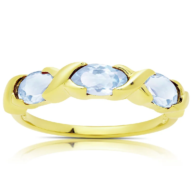 Dolce Giavonna Gold Over Sterling Silver Blue Topaz Three Stone Ring