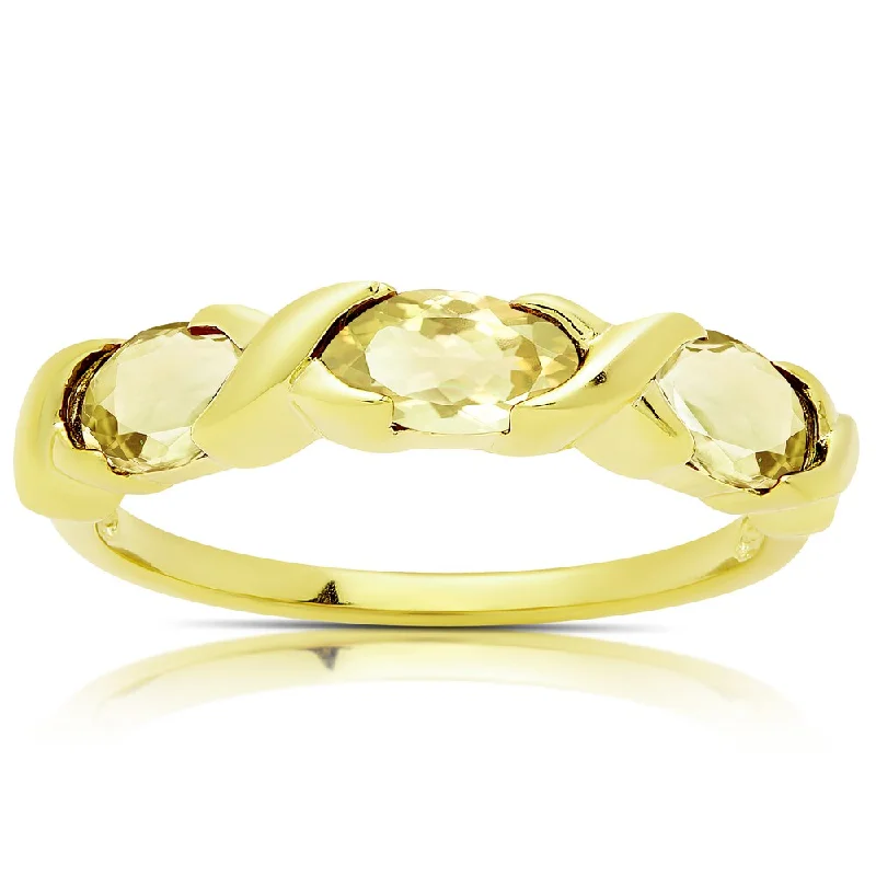 Dolce Giavonna Gold Over Sterling Silver Citrine Three Stone Ring