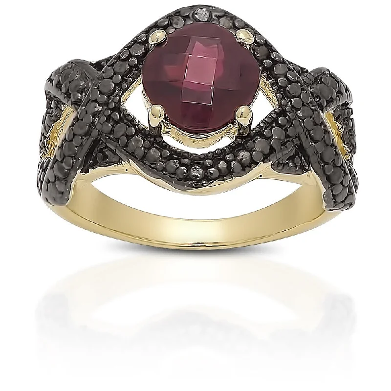 Dolce Giavonna Gold over Sterling Silver Garnet and Black Diamond Accent Ring