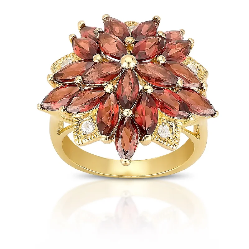 Dolce Giavonna Gold Over Sterling Silver Garnet and Cubic Zirconia Flower Ring