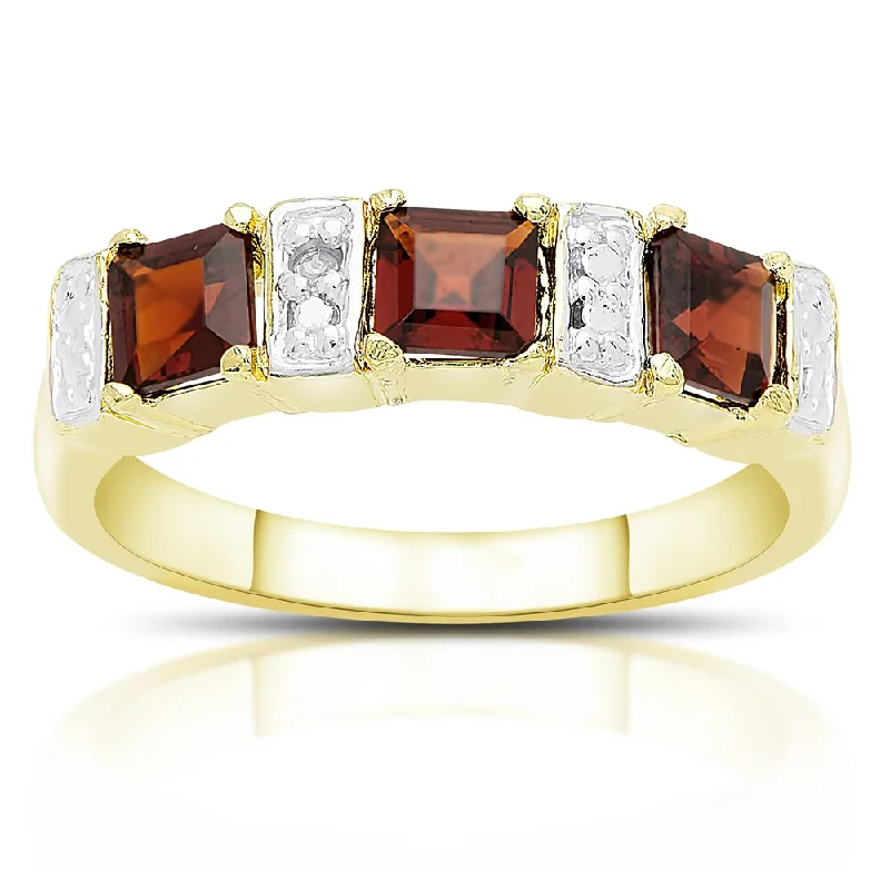 Dolce Giavonna Gold Over Sterling Silver Garnet and Diamond Accent 3-stone Ring