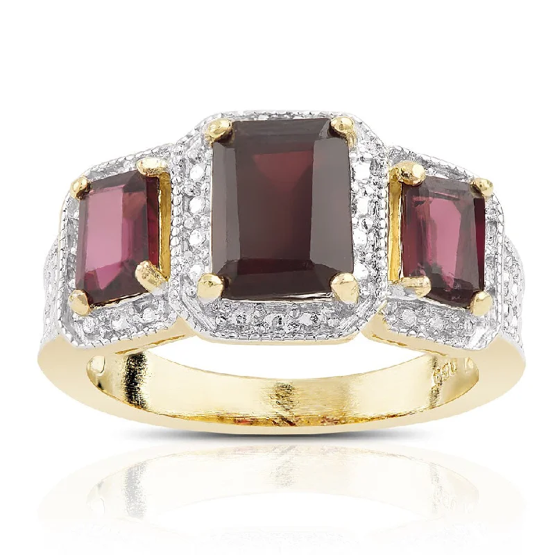 Dolce Giavonna Gold over Sterling Silver Garnet and Diamond Accent 3-stone Ring