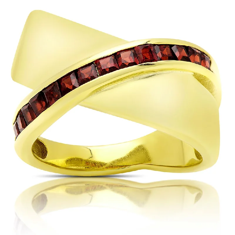 Dolce Giavonna Gold Over Sterling Silver Garnet Criss-cross Design Ring