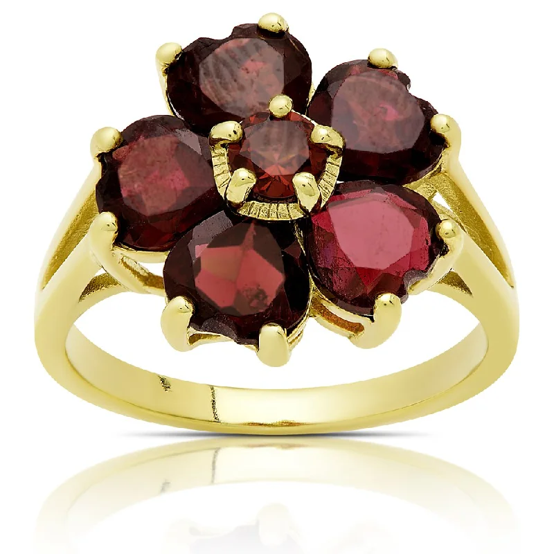 Dolce Giavonna Gold Over Sterling Silver Garnet Flower Design Ring