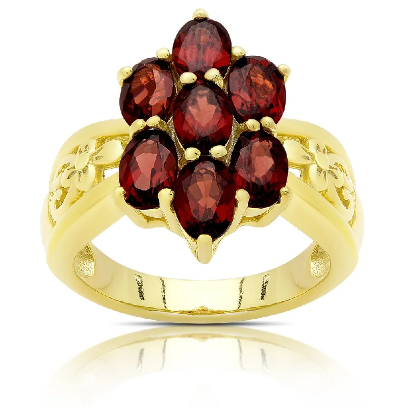 Dolce Giavonna Gold Over Sterling Silver Garnet Flower Design Ring