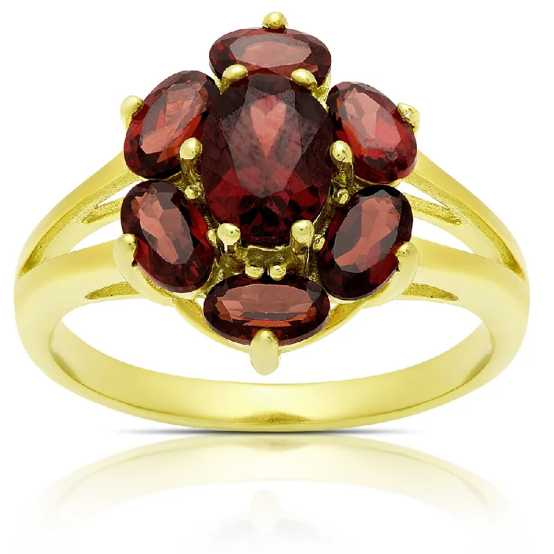 Dolce Giavonna Gold Over Sterling Silver Garnet Flower Design Ring