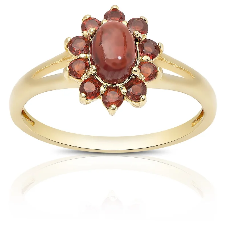 Dolce Giavonna Gold Over Sterling Silver Garnet Flower Ring