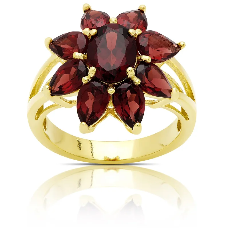 Dolce Giavonna Gold Over Sterling Silver Garnet Flower Ring