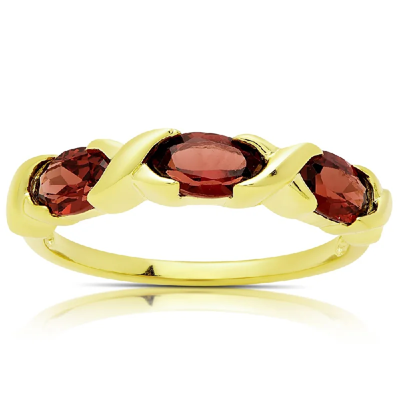 Dolce Giavonna Gold Over Sterling Silver Garnet Three Stone Ring