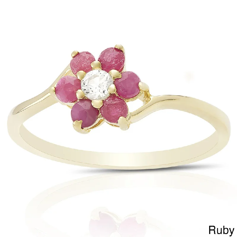 Dolce Giavonna Gold Over Sterling Silver Gemstone Flower Ring with Red Bow Gift Box