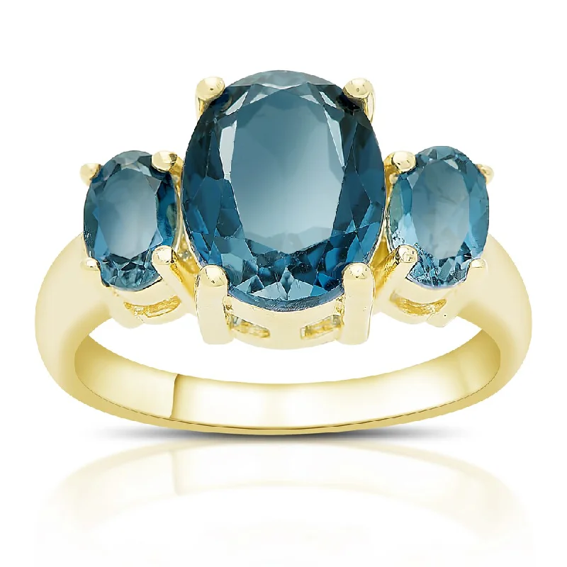 Dolce Giavonna Gold Over Sterling Silver London Blue Topaz Three Stone Ring