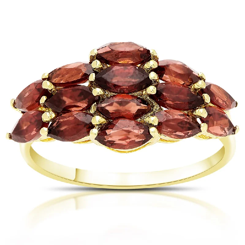 Dolce Giavonna Gold Over Sterling Silver Marquise Garnet Cluster Ring