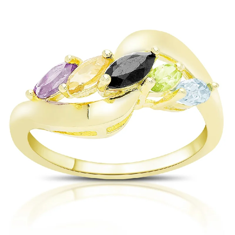 Dolce Giavonna Gold Over Sterling Silver Marquise Gemstone Five Stone Ring