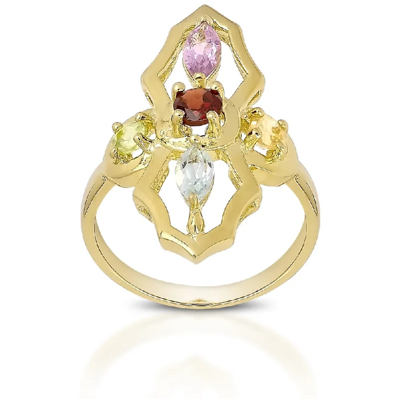 Dolce Giavonna Gold over Sterling Silver Multi-Gegstone Vintage Ring