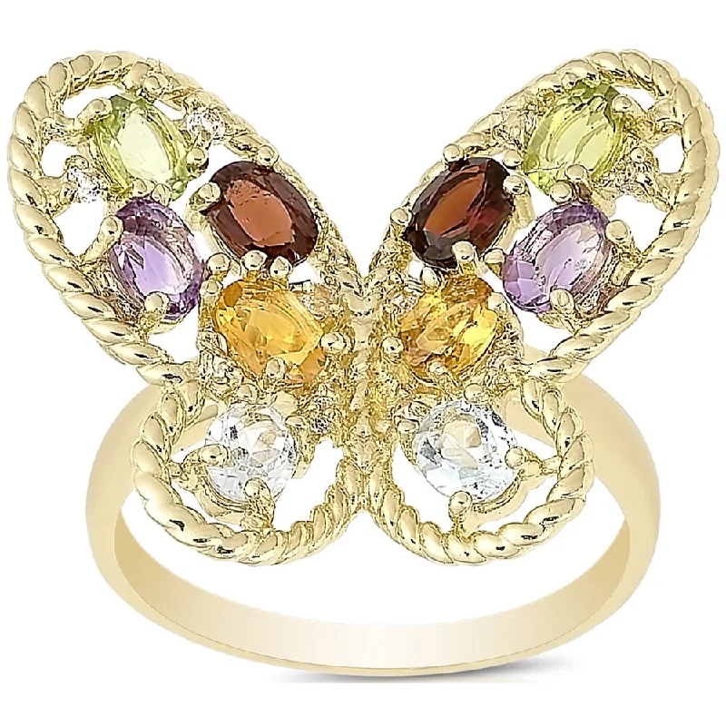 Dolce Giavonna Gold Over Sterling Silver Multi Gemstone Butterfly Ring