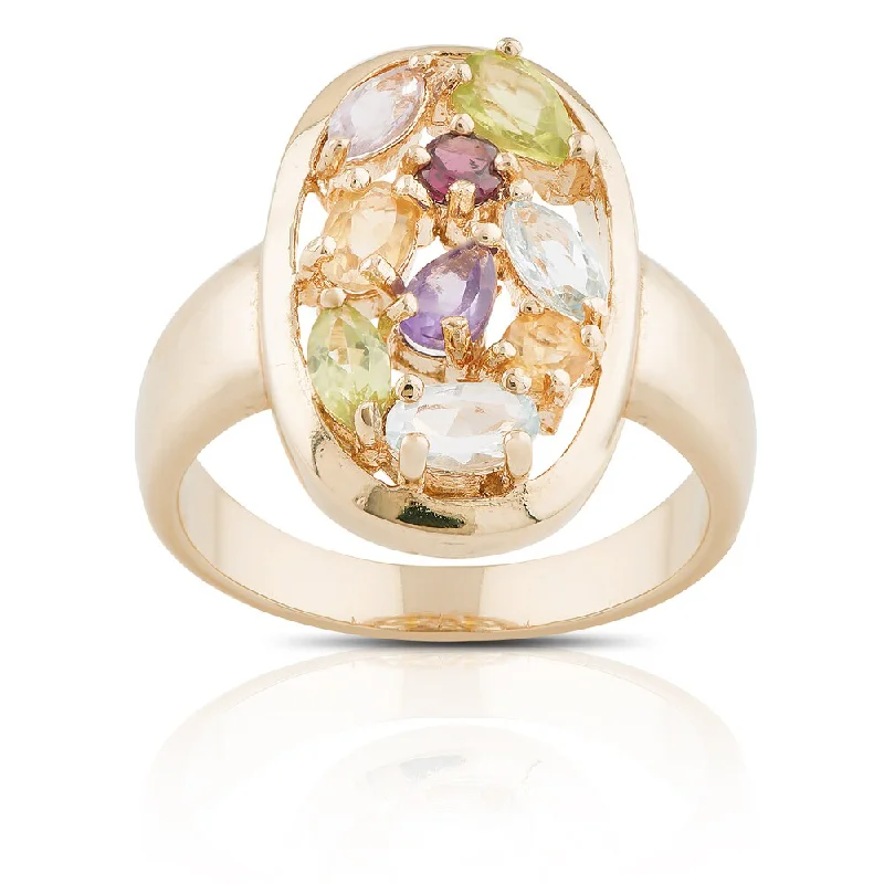 Dolce Giavonna Gold over Sterling Silver Multi-gemstone Cluster Oval Ring