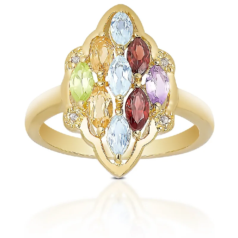 Dolce Giavonna Gold Over Sterling Silver Multi-gemstone Cluster Ring