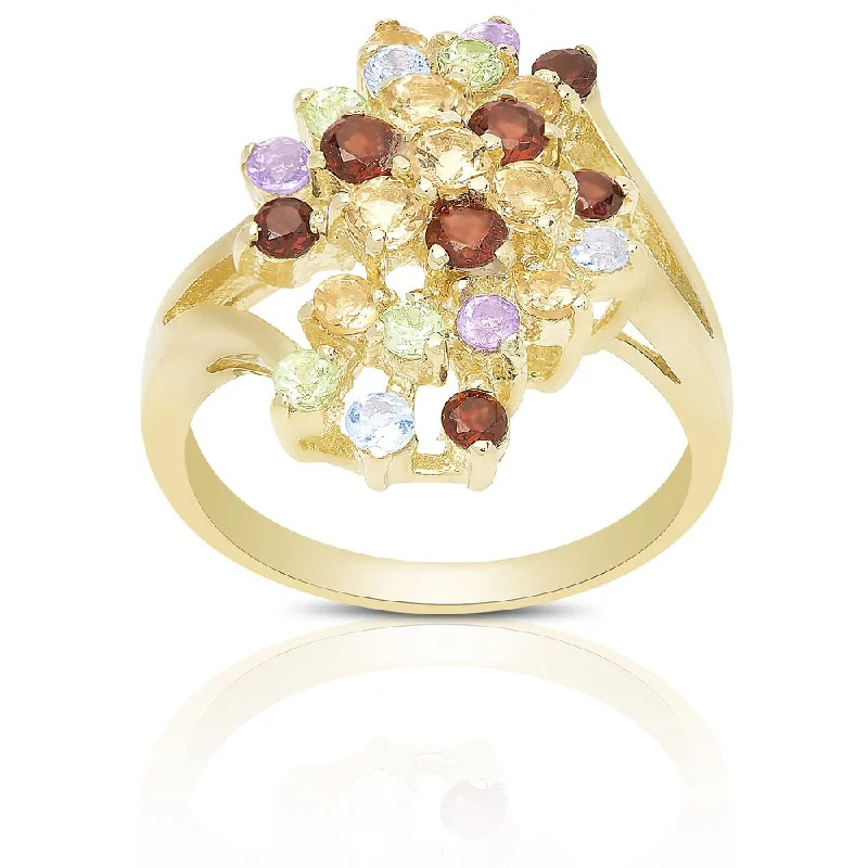 Dolce Giavonna Gold Over Sterling Silver Multi Gemstone Cluster Ring