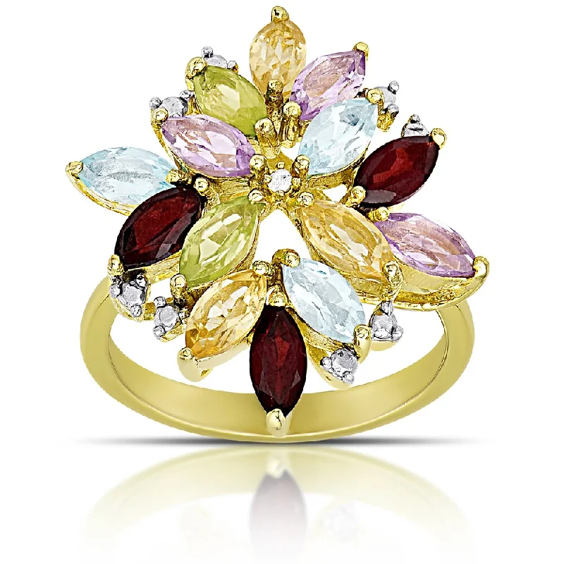 Dolce Giavonna Gold over Sterling Silver Multi Gemstone Cluster Ring (Size 7)