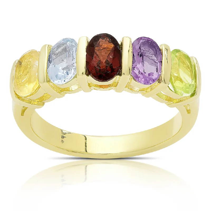 Dolce Giavonna Gold Over Sterling Silver Multi Gemstone Five Stone Ring