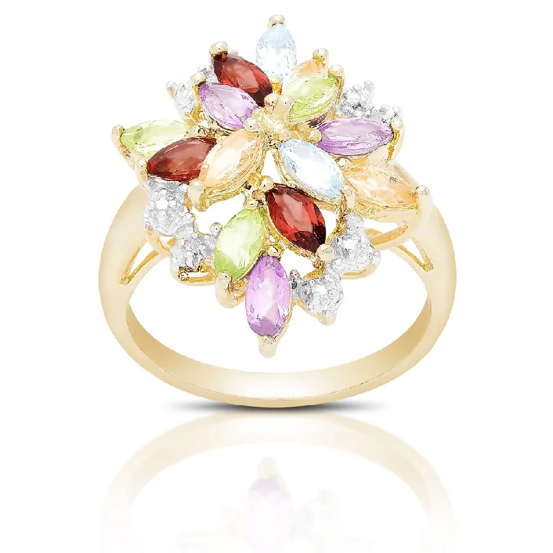 Dolce Giavonna Gold Over Sterling Silver Multi Gemstone Ring