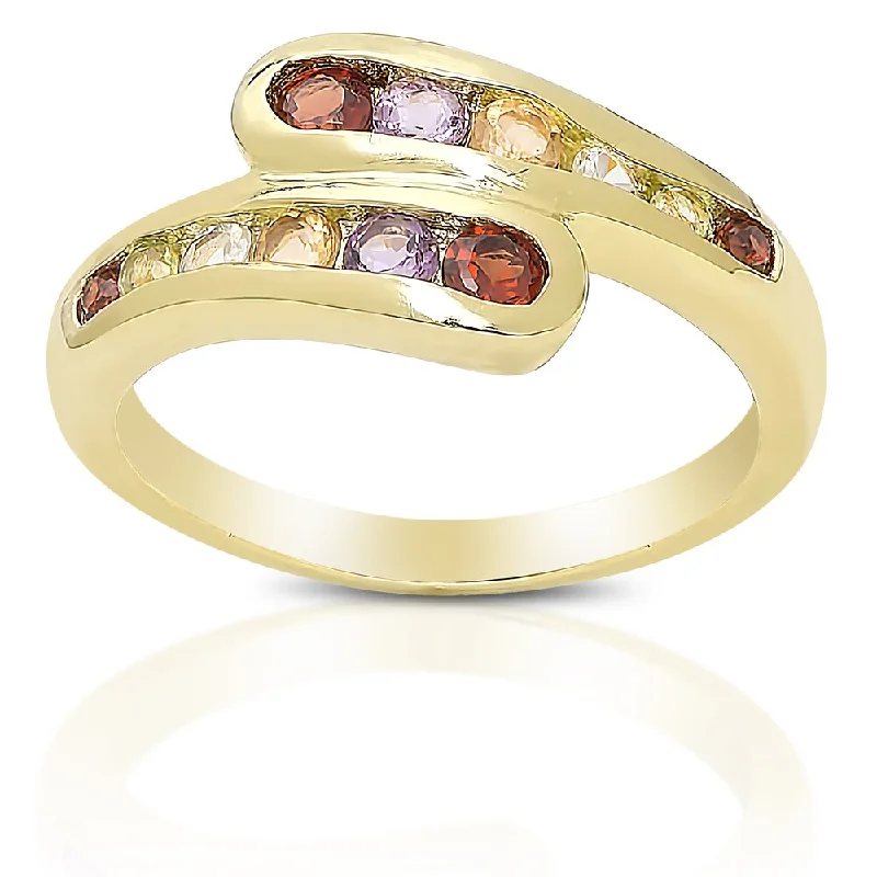 Dolce Giavonna Gold over Sterling Silver Multi-gemstone Ring