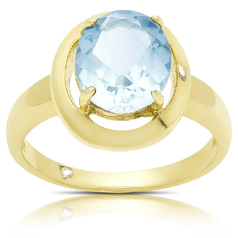 Dolce Giavonna Gold Over Sterling Silver Oval Blue Topaz Solitaire Ring