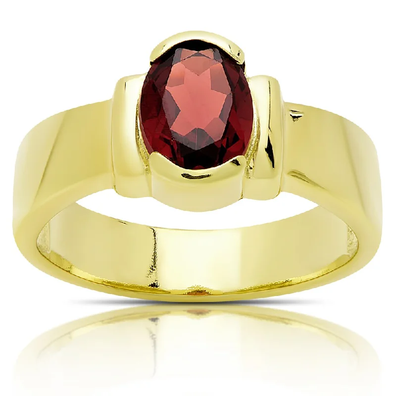 Dolce Giavonna Gold Over Sterling Silver Oval Garnet Solitaire Ring